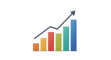 Growing bar chart graph with arrow representing business success