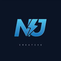 NJ Thunderbolt Monogram – Futuristic Electric Logo with Bold Blue Energy Strike