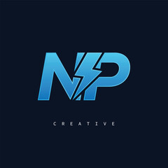 NP Thunderbolt Monogram – Futuristic Electric Logo with Bold Blue Energy Strike © AnwarHosan
