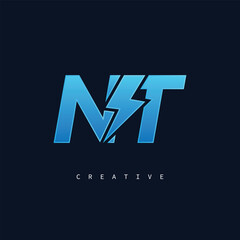NT Thunderbolt Monogram – Futuristic Electric Logo with Bold Blue Energy Strike