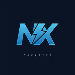NX Thunderbolt Monogram – Futuristic Electric Logo with Bold Blue Energy Strike