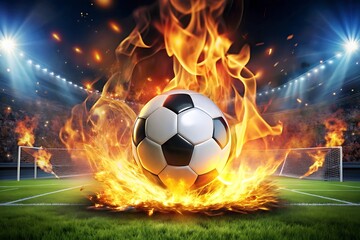 Fototapeta premium Fiery soccer ball stadium night game passion