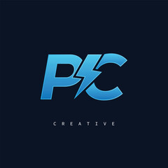 Obraz premium PC Thunderbolt Monogram – Futuristic Electric Logo with Bold Blue Energy Strike