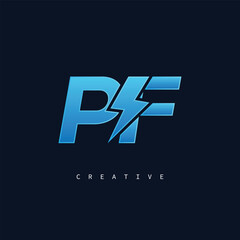 PF Thunderbolt Monogram – Futuristic Electric Logo with Bold Blue Energy Strike