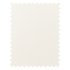 Blank white postage stamp with perforated edges isolated on transparent background