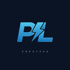 Fototapeta premium PL Thunderbolt Monogram – Futuristic Electric Logo with Bold Blue Energy Strike