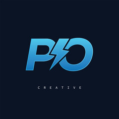 PO Thunderbolt Monogram – Futuristic Electric Logo with Bold Blue Energy Strike
