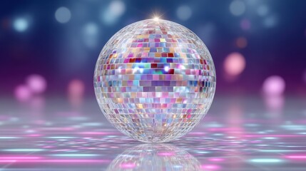 Obraz premium Disco Ball Neon Grid Party Nightclub Festive Entertainment Reflection Lights Glamo