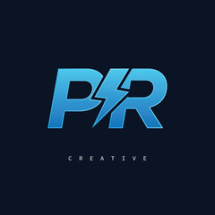 Obraz premium PR Thunderbolt Monogram – Futuristic Electric Logo with Bold Blue Energy Strike