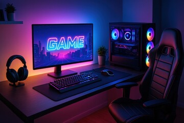 Ultimate Gaming Setup with Ambient Lighting and Ergonomic Chair