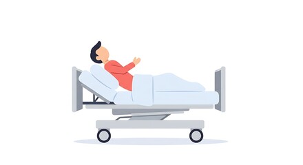 Illustration of hospital bed with patient for medical and healthcare themes