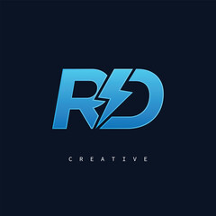 RD Thunderbolt Monogram – Futuristic Electric Logo with Bold Blue Energy Strike
