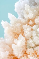 Close up of crystal formations on aquamarine background