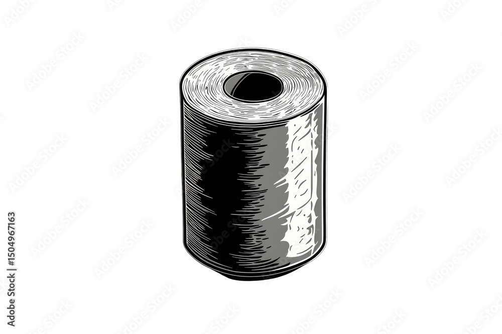 Aufkleber a grayscale illustration of a cylindrical object, possibly a roll of paper or a canister, with a cen
