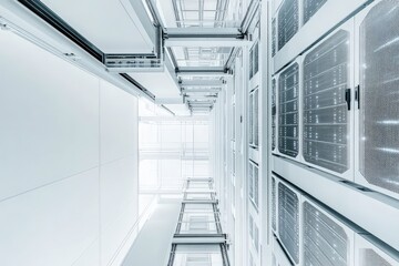 Obraz premium Modern architectural interior with glass and metal elements in bright environment