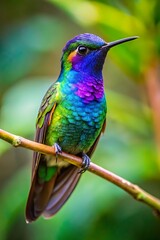 Obraz premium Vibrant rainbow hummingbird perched on branch