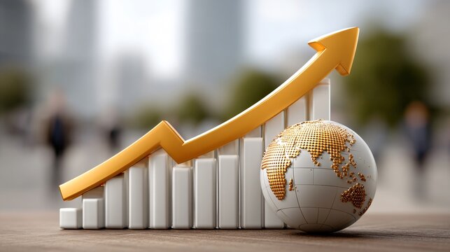 Global Growth: A striking visual that captures the essence of progress and expansion in a world of finance. A golden arrow pierces the chart to illustrate growth.