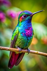 Fototapeta premium Vibrant rainbow hummingbird perched on branch