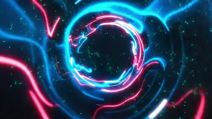 Abstract neon tunnel with dynamic light trails flowing through hyperspace seamless loop - Powered by Adobe