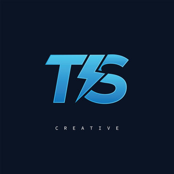 TS Thunderbolt Monogram &ndash; Futuristic Electric Logo with Bold Blue Energy Strike