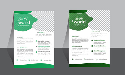 Modern Green Corporate Flyer Design Template with Transparent Placeholder – Business Promotion Layout, Creative Marketing Solution Flyer. Leaflet presentation, book cover, layout in A4