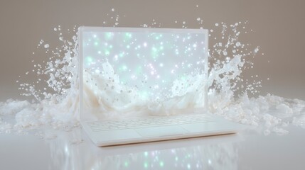 Liquid Splashing on Laptop Screen  Digital Innovation Concept