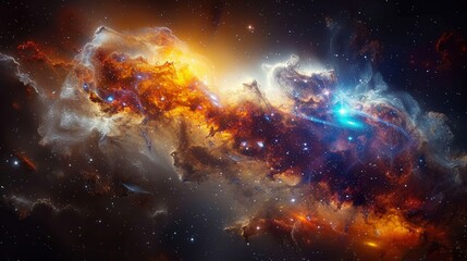 Obraz premium A colorful cosmic nebula filled with countless stars in a deep, dark outer space.