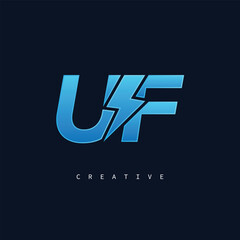 Fototapeta premium UF Thunderbolt Monogram – Futuristic Electric Logo with Bold Blue Energy Strike