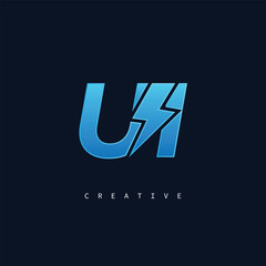 UI Thunderbolt Monogram – Futuristic Electric Logo with Bold Blue Energy Strike