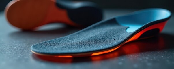 Close-up of customized orthotic insole, highlighting arch support details , athletic, custom, correction
