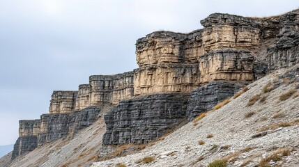 Rugged cliff face with layered rock formations.