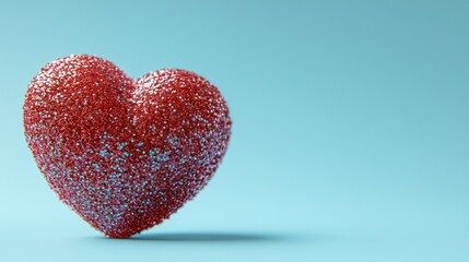 Obraz premium Red heart with glittering texture on light blue background