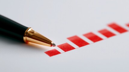 Financial Growth  Macro Shot of Red Bar Graph   Pen