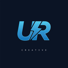 UR Thunderbolt Monogram – Futuristic Electric Logo with Bold Blue Energy Strike