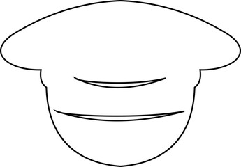 Black police hat icon in flat style. Police officer uniform item with badge. Realistic policeman uniform headgear vector from law and justice for web and mobile app isolated on transparent background.