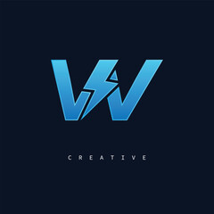 VV Thunderbolt Monogram &ndash; Futuristic Electric Logo with Bold Blue Energy Strike