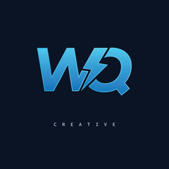 WQ Thunderbolt Monogram – Futuristic Electric Logo with Bold Blue Energy Strike