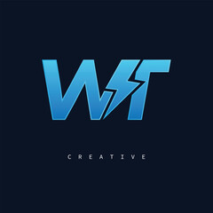 WT Thunderbolt Monogram – Futuristic Electric Logo with Bold Blue Energy Strike