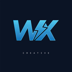 WX Thunderbolt Monogram – Futuristic Electric Logo with Bold Blue Energy Strike