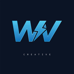 WV Thunderbolt Monogram – Futuristic Electric Logo with Bold Blue Energy Strike