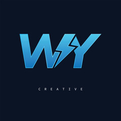 WY Thunderbolt Monogram – Futuristic Electric Logo with Bold Blue Energy Strike