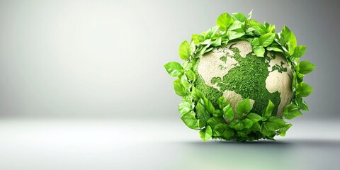 Conceptual design of a globe made from vibrant green leaves, symbolizing eco-consciousness, Generative AI