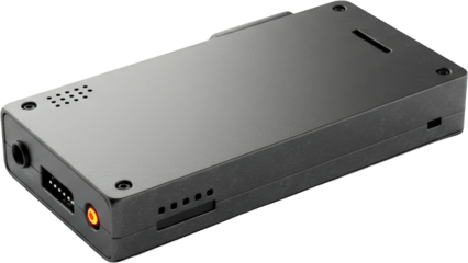 Compact Gray Electronic Device with Ports and Speaker Grille Modern Technology Gadget