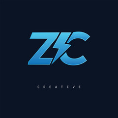ZC Thunderbolt Monogram – Futuristic Electric Logo with Bold Blue Energy Strike