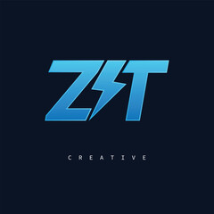 ZT Thunderbolt Monogram – Futuristic Electric Logo with Bold Blue Energy Strike