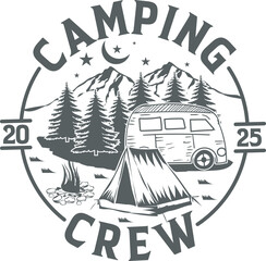 Camping Crew 2025 Funny Summer Camping Family Vacation T shirt Design