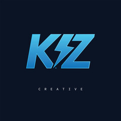 KZ Thunderbolt Monogram – Futuristic Electric Logo with Bold Blue Energy Strike