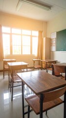 Fototapeta premium Empty classroom or with morning light coming in from the window