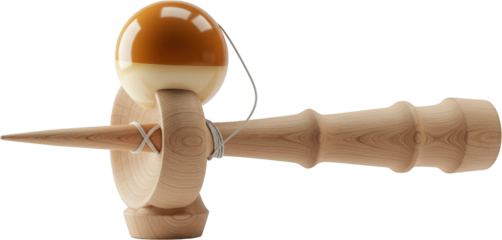 Kendama Toy Close up of Wooden Kendama with Beige and Brown Ball Japanese Skill Toy