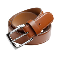 Beige canvas belt with silver buckle isolated on white background